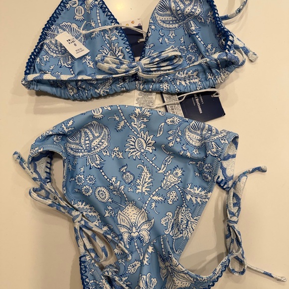 Roller Rabbit Blue & White Patterned Triangle Bikini Set - Picture 3 of 3